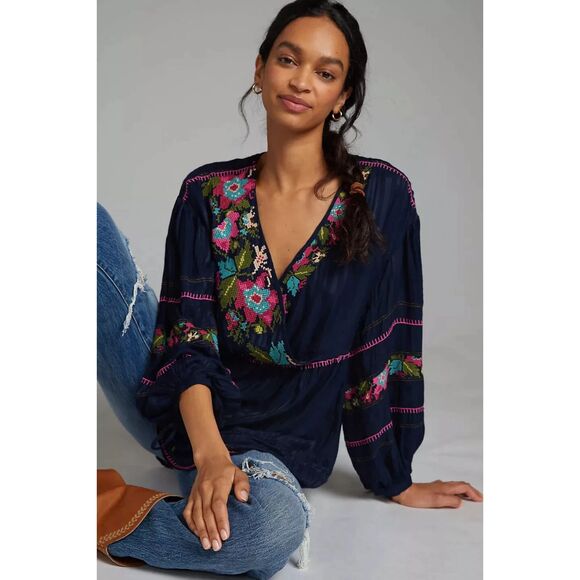 Anthropologie Embroidered Surplice Boho Tunic Top - Small - Picture 10 of 10